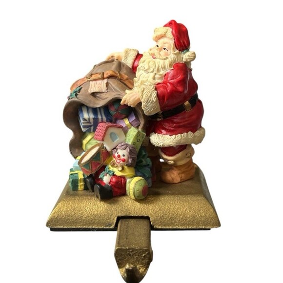 Vintage Santa Sack Of Gifts Christmas Stocking Holder Hand Painted Cast Iron - Picture 1 of 6
